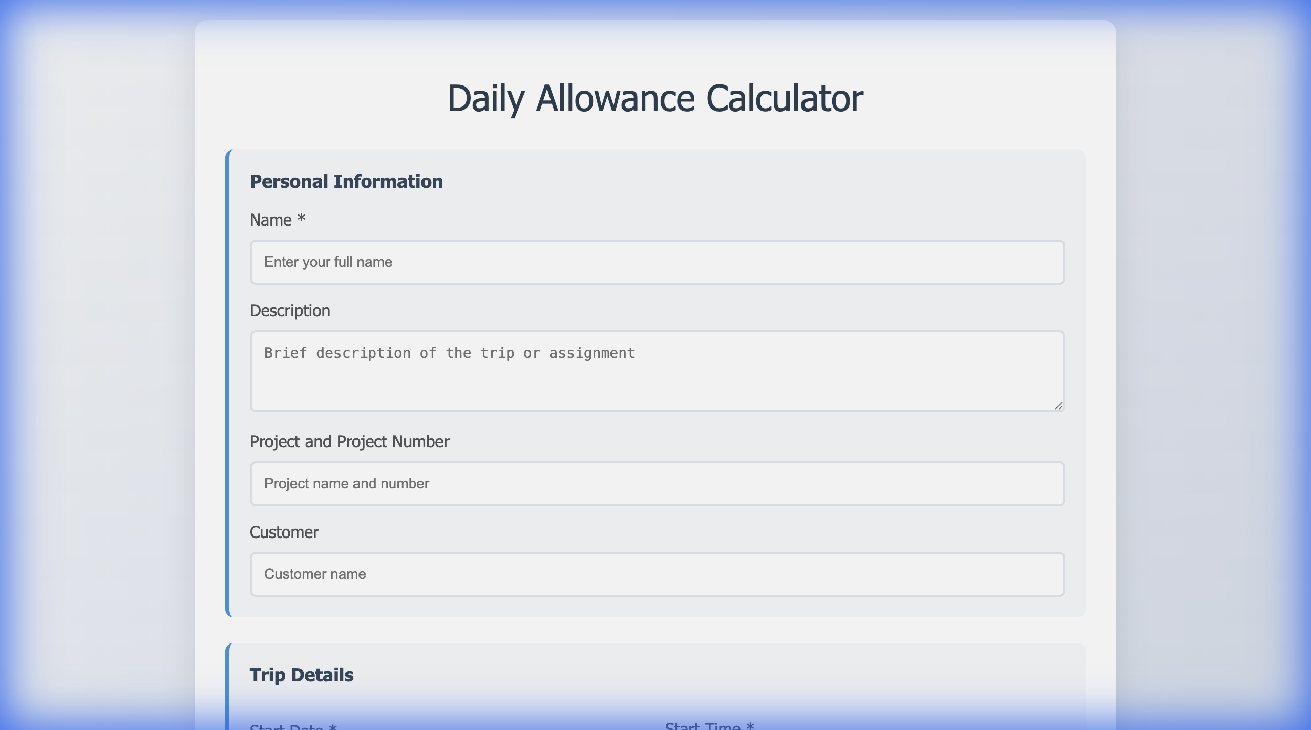 Daily Allowance Calculator Screenshot