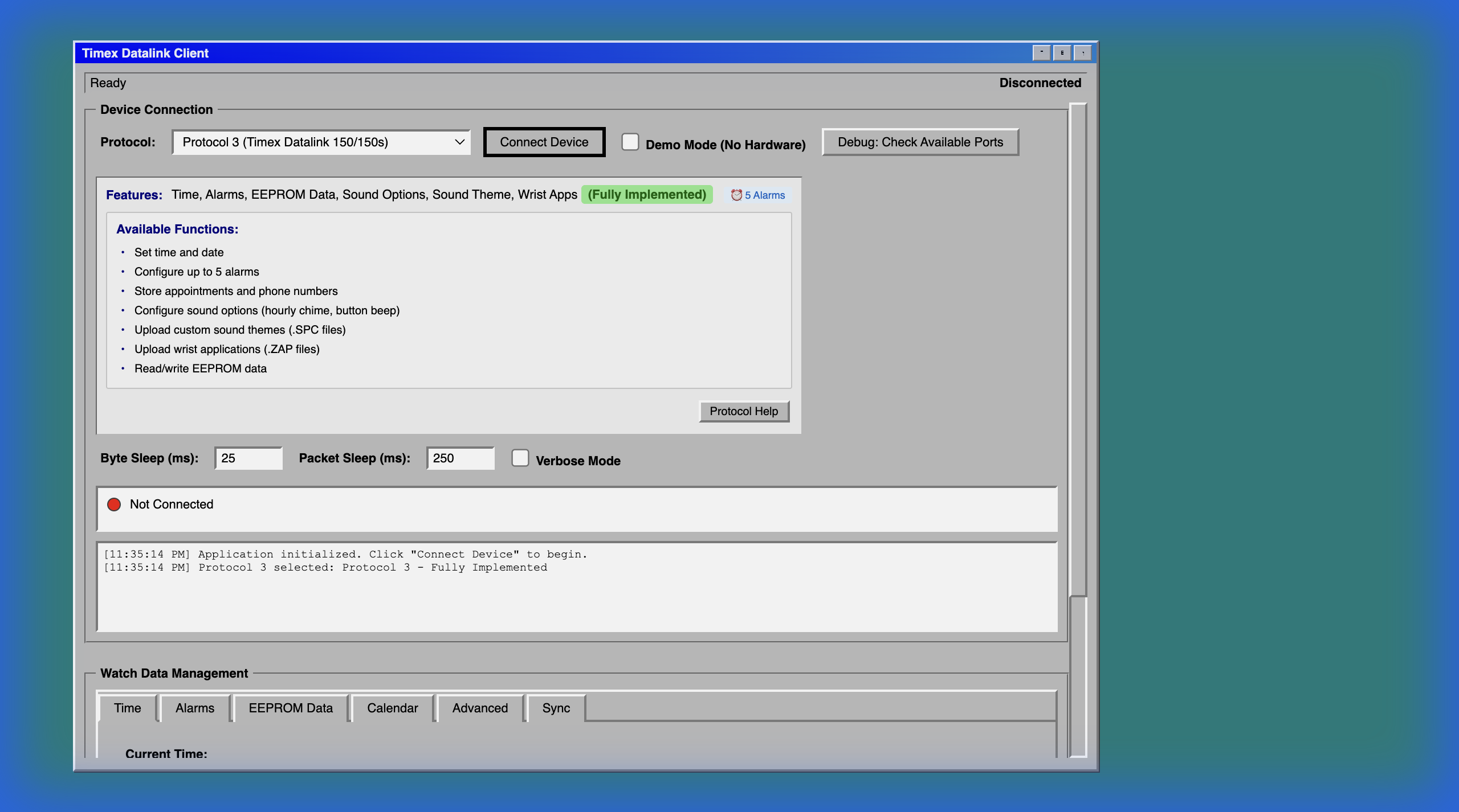 Timex Datalink Web Client Screenshot
